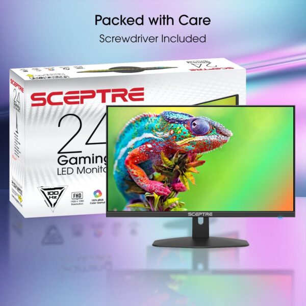 Sceptre New 24-inch Gaming Monitor 100Hz 1ms DisplayPort HDMI x2 100% sRGB AMD FreeSync Build-in Speakers, Eye Care Frameless Machine Black 2024 (E248W-FW100T) - Image 3