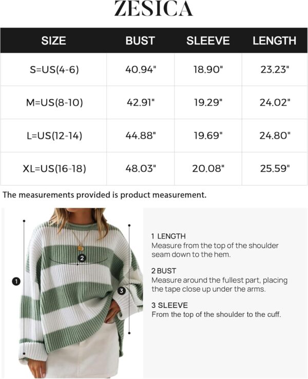 ZESICA Women's 2024 Fall Long Sleeve Crew Neck Striped Color Block Comfy Loose Oversized Knitted Pullover Sweater - Image 6