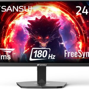 SANSUI 24 Inch Gaming Monitor 180Hz 1Ms FreeSync HDR 110% sRGB FHD 1080P Computer Monitor HDMI DP Ports Eye Care Frameless VESA Mount Cable Management(ES-G24F4L DP Cable Included)