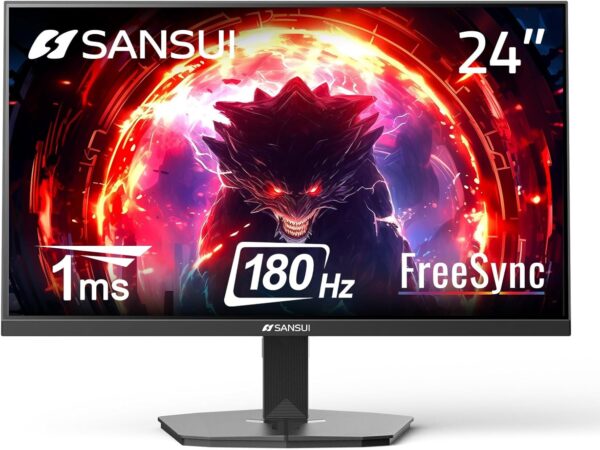 SANSUI 24 Inch Gaming Monitor 180Hz 1Ms FreeSync HDR 110% sRGB FHD 1080P Computer Monitor HDMI DP Ports Eye Care Frameless VESA Mount Cable Management(ES-G24F4L DP Cable Included)