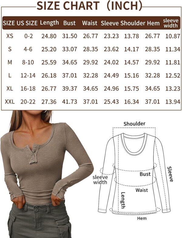 Kissfix Womens Long Sleeve Shirts Going Out Fall Clothes Casual Henley Tops Ribbed Knit Blouses Fashion Trendy Outfits - Image 6