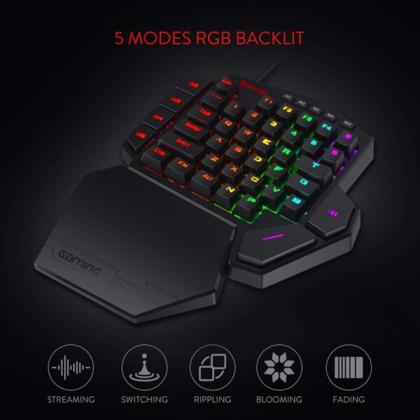 Redragon K585 DITI Wired One-Handed RGB Mechanical Gaming Keyboard, 42 Keys Type-C Professional Gaming Keypad w/Upgraded Hot-Swappable Socket, 7 Onboard Macro Keys & Detachable Wrist Rest - Image 2