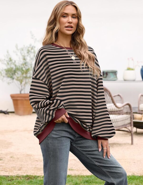 UEU Women Oversized Striped Crewneck Sweatshirt Long Sleeve Color Block Pullover Tops Casual Loose Workout Shirt - Image 3