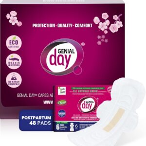 Hypoallergenic Extra Heavy Flow Pads with FAR-IR Anion Strip, Super Absorbent, Breathable, Vegan and Eco-Certified, Ultra Thin with Wings, Count 48 (Extra Heavy/Postpartum)