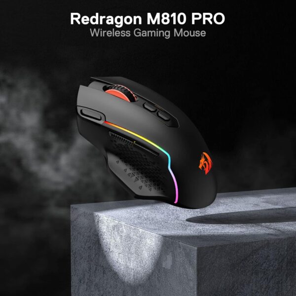 Redragon M810 Pro Wireless Gaming Mouse, 10000 DPI Wired/Wireless Gamer Mouse w/Rapid Fire Key, 8 Macro Buttons, 45-Hour Reliable Power Capacity and RGB Backlit for PC/Mac/Laptop - Image 2