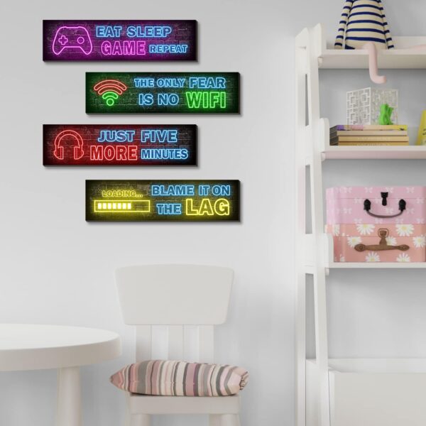 4 Pcs Printed Neon Gaming Posters, Teen Boys Room Decorations, gamer wall art Decor for bedroom Wooden - Image 5