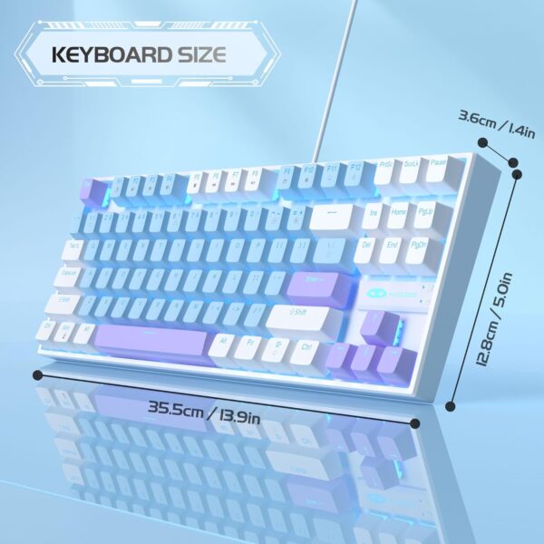 MageGee 75% Mechanical Gaming Keyboard with Blue Switch, LED Blue Backlit Keyboard, 87 Keys Compact TKL Wired Computer Keyboard for Windows Laptop PC Gamer - Blue/White - Image 8