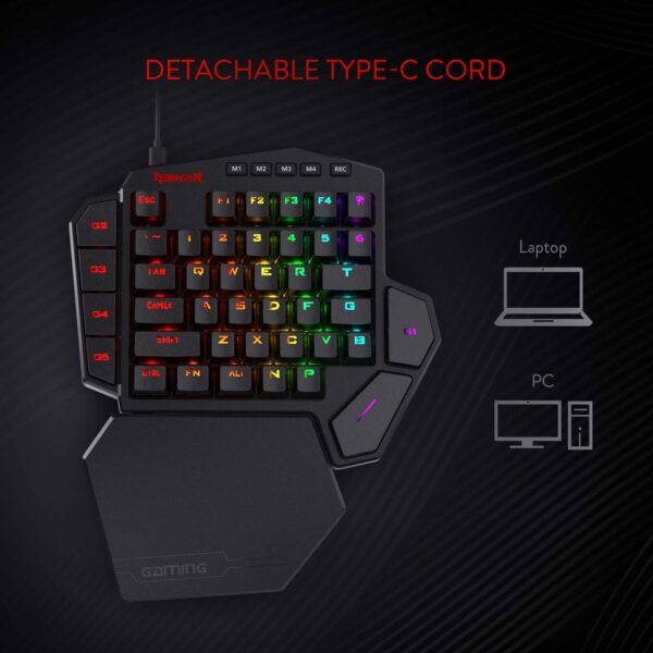 Redragon K585 DITI Wired One-Handed RGB Mechanical Gaming Keyboard, 42 Keys Type-C Professional Gaming Keypad w/Upgraded Hot-Swappable Socket, 7 Onboard Macro Keys & Detachable Wrist Rest - Image 8