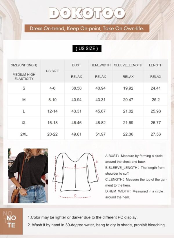 Dokotoo Women's 2024 Fashion Tops 3/4 Sleeve T-Shirts Cute Crewneck Basic Business Tees Blouses - Image 5