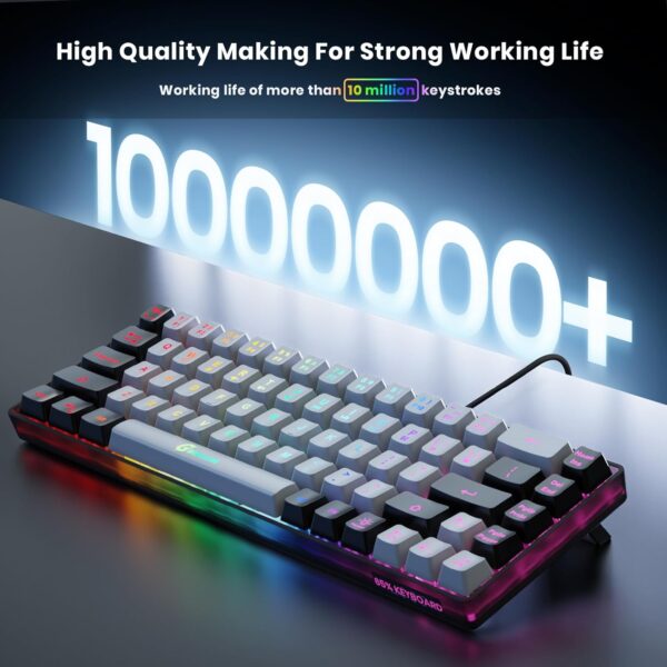 65% Gaming Keyboard, Wired Backlit Mini Keyboard, Ultra-Compact Anti-Ghosting No-Conflict 68 Keys Membrane Gaming Wired Keyboard for PC Laptop Mac Gamer - Image 3