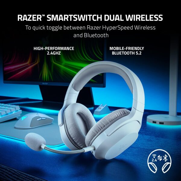 Razer Barracuda X Wireless Gaming & Mobile Headset (PC, PlayStation, Switch, Android, iOS): 2.4GHz Wireless + Bluetooth - Lightweight - 40mm Drivers - Detachable Mic - 50 Hr Battery - Mercury White - Image 2