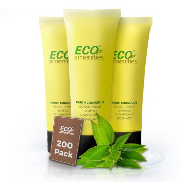 ECO Amenities, 200 PACK: Mini Size 1 Ounce Travel Shampoo & Conditioner Sets, Green Tea Scent - 2 in 1 Shampoo & Conditioner, Natural, Cruelty-Free, Sustainably Packed, TSA Approved