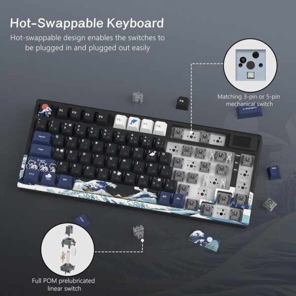 Womier S-K80 75% Keyboard with Color Multimedia Display Mechanical Gaming Keyboard, Wired Hot Swappable Keyboard, Gasket Mount RGB Custom Keyboard, Pre-lubed Stabilizer for Mac/Win, Black Kanagawa - Image 4