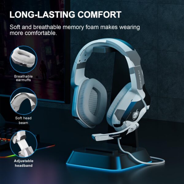 PHOINIKAS Gaming Headset for PS4, Xbox One, PC, Laptop, Mac, Nintendo Switch, 3.5MM PS4 Stereo Headset Over Ear Headphones with Noise-Cancelling Mic, Bass Surround - Camo - Image 5