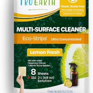 Tru Earth Multi-Surface Cleaner Eco-Strips (Made in Canada) | All Purpose Cleaner Concentrate for Multi-Use, Fresh Lemon Scent, 8 Strips