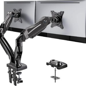 HUANUO Dual Monitor Stand - Full Adjustable Monitor Desk Mount Swivel Vesa Bracket with C Clamp, Grommet Mounting Base for 13 to 30 Inch Computer Screens - Each Arm Holds 4.4 to 19.8lbs