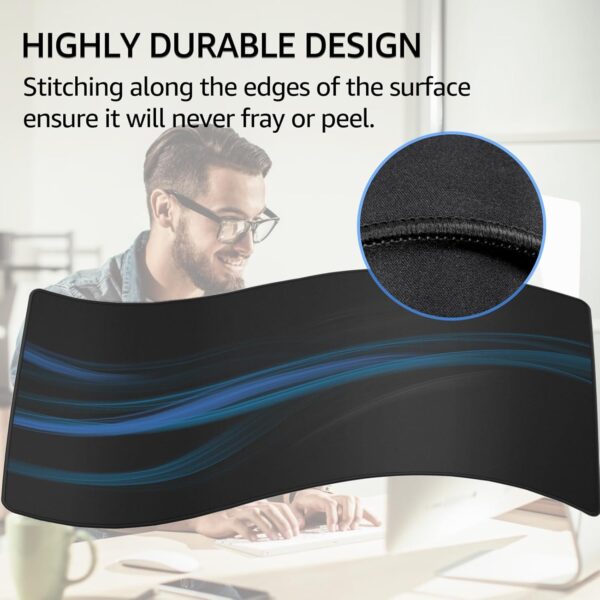 KTRIO Large Gaming Mouse Pad with Superior Micro-Weave Cloth, Extended Desk Mousepad with Stitched Edges, Non-Slip Base, Water Resist Keyboard Pad for Gamer, Office & Home, 31.5 x 11.8 in, Black - Image 3