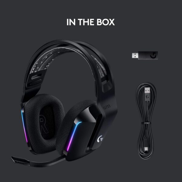 Logitech G733 Lightspeed Wireless Gaming Headset with Suspension Headband, Lightsync RGB, Blue VO!CE mic technology and PRO-G audio drivers - Black - Image 6