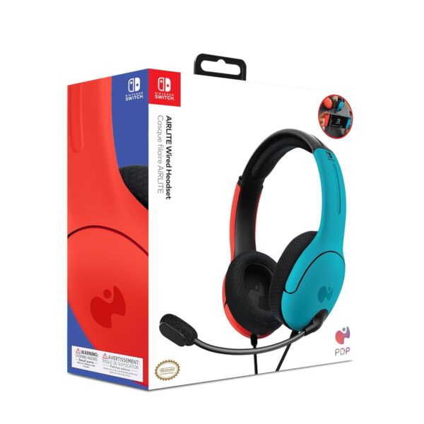 PDP Gaming LVL40 Airlite Stereo Headset for Nintendo Switch/Lite/OLED - Wired Power Noise Cancelling Microphone, Lightweight Soft Comfort On Ear Headphones (Mario Neon - Red & Blue) - Image 11