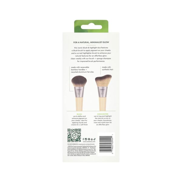 EcoTools Blush + Highlight Brush Duo, Makeup Brushes For Liquid, Cream, & Powder Highlight & Blush, Enhance Natural Skin, Eco-Friendly Makeup Brush Set, Synthetic Bristles, 2 Piece Set - Image 13