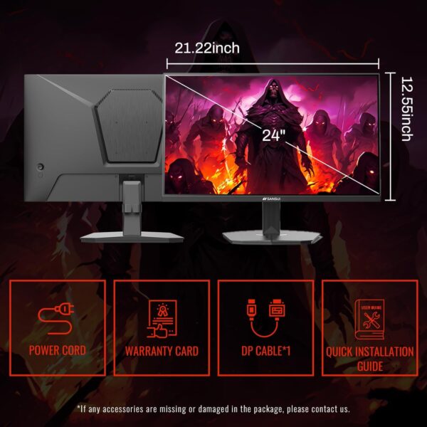 SANSUI 24 Inch Gaming Monitor 180Hz 1Ms FreeSync HDR 110% sRGB FHD 1080P Computer Monitor HDMI DP Ports Eye Care Frameless VESA Mount Cable Management(ES-G24F4L DP Cable Included) - Image 9