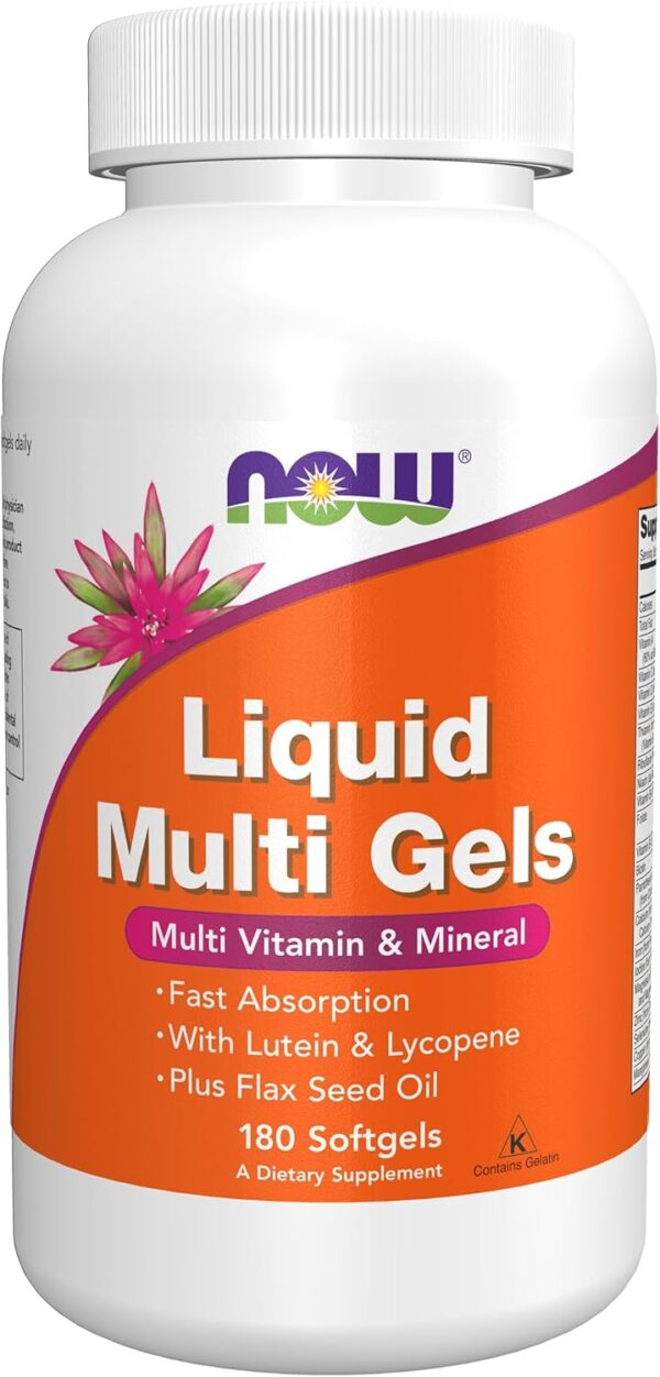 NOW Foods Supplements, Liquid Multi Gels with Lutein and Lycopene, plus Flax Seed Oil, 180 Softgels