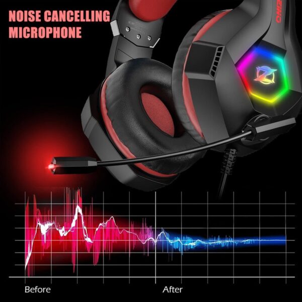 Gaming Headset for PC, Ps4, Ps5, Xbox Headset with 7.1 Surround Sound, Gaming Headphones with Noise Cancelling Mic RGB Light Over Ear Headphones for Xbox Series X/S, Switch -Red - Image 3