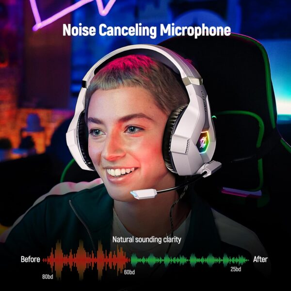 Gaming Headset for PC, Ps4, Ps5, Xbox Headset with 7.1 Surround Sound, Gaming Headphones with Noise Cancelling Mic RGB Light Over Ear Headphones for Xbox Series X/S, Switch - Image 2