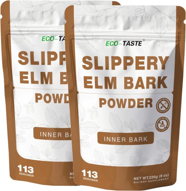 Slippery Elm Powder for Gut-Health, Pure Inner Slippery Bark Powder 2000mg per Serving, Vegetarian - Pack of 2