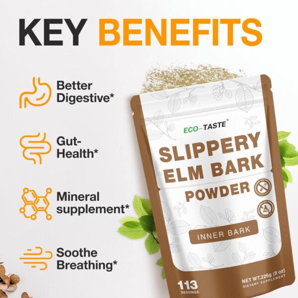 Slippery Elm Powder for Gut-Health, Pure Inner Slippery Bark Powder 2000mg per Serving, Vegetarian - Pack of 2 - Image 2