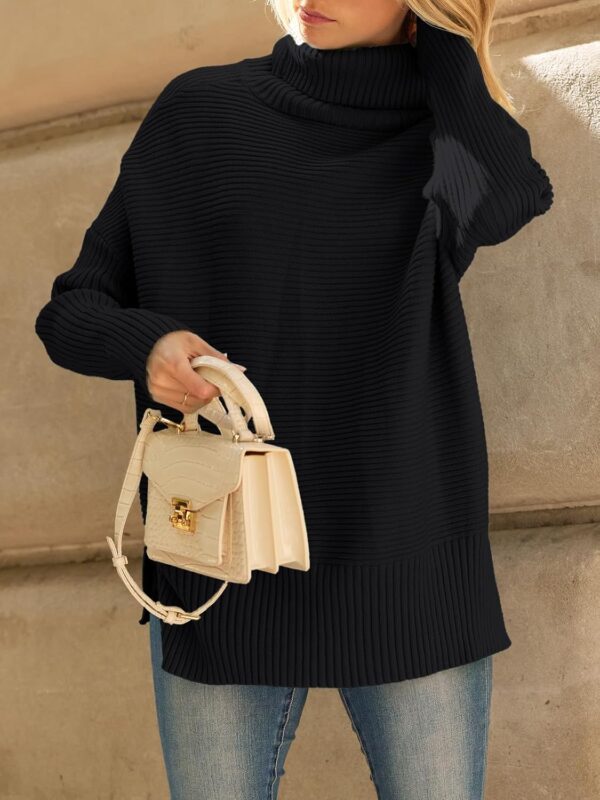 LILLUSORY Women's Oversized Turtleneck Sweaters Fall Batwing Sleeve Ribbed Tunic Sweater - Image 7