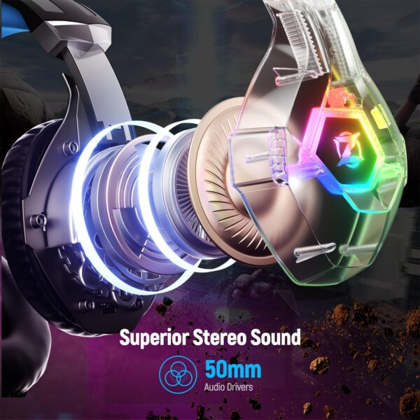 Gaming Headset for PC, Ps4, Ps5, Xbox Headset with 7.1 Surround Sound, Gaming Headphones with Noise Cancelling Mic RGB Light Over Ear Headphones for Xbox Series X/S, Switch-Blue - Image 3