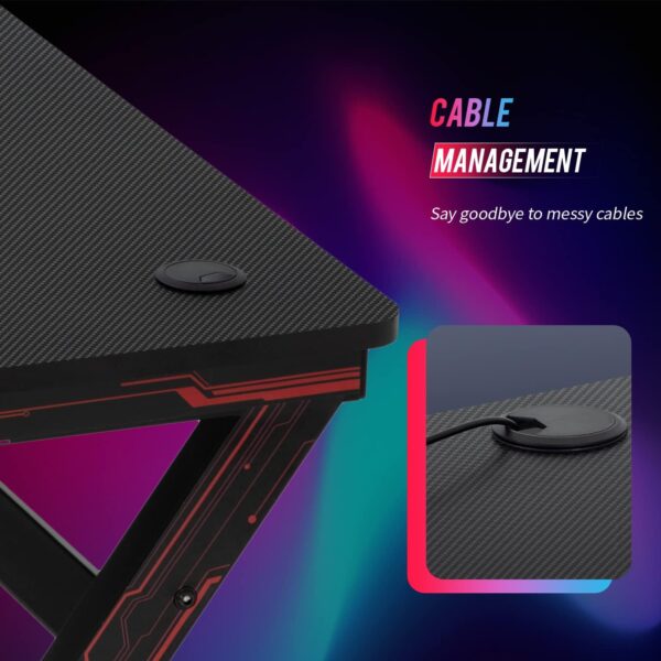 Gaming Desk Computer Desk 47 Inch Home Office Desk Extra Large Modern Ergonomic Black PC Carbon Fiber Table Gamer Workstation with Cup Holder Headphone Hook - Image 7