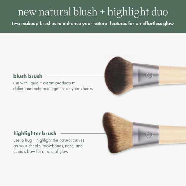 EcoTools Blush + Highlight Brush Duo, Makeup Brushes For Liquid, Cream, & Powder Highlight & Blush, Enhance Natural Skin, Eco-Friendly Makeup Brush Set, Synthetic Bristles, 2 Piece Set - Image 5