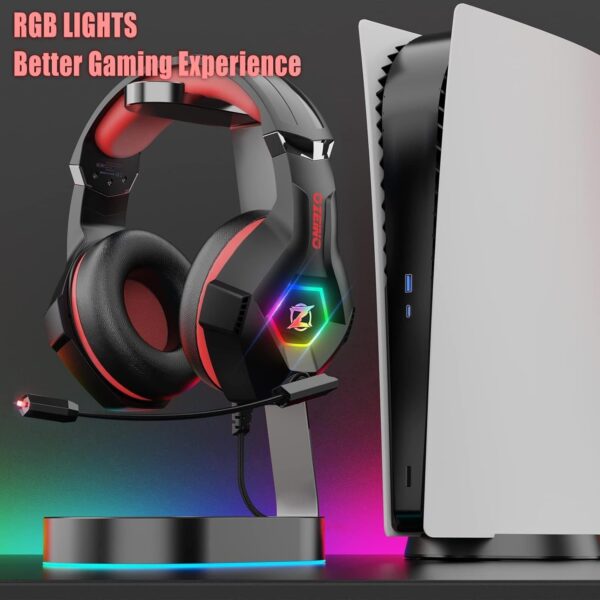 Gaming Headset for PC, Ps4, Ps5, Xbox Headset with 7.1 Surround Sound, Gaming Headphones with Noise Cancelling Mic RGB Light Over Ear Headphones for Xbox Series X/S, Switch -Red - Image 5