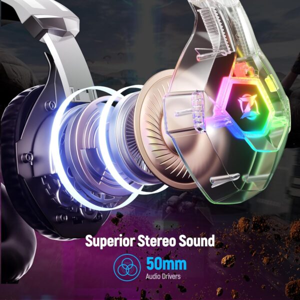 Gaming Headset for PC, Ps4, Ps5, Xbox Headset with 7.1 Surround Sound, Gaming Headphones with Noise Cancelling Mic RGB Light Over Ear Headphones for Xbox Series X/S, Switch - Image 3