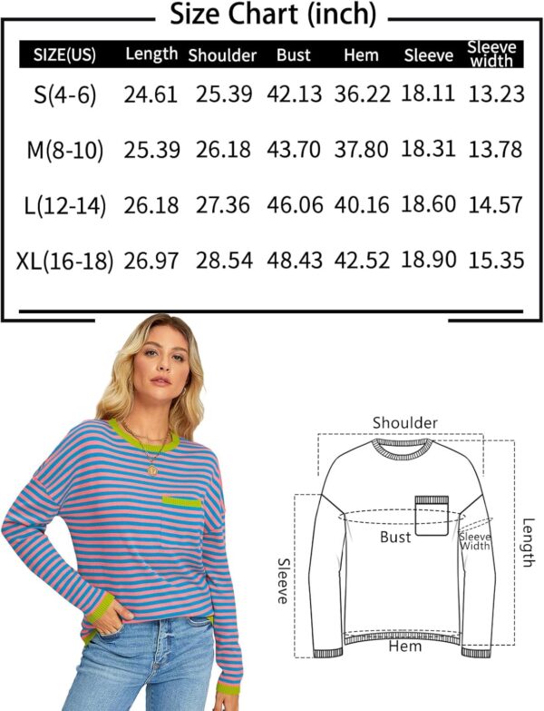 LILLUSORY Womens Oversized Striped Soft Knit Pullover Sweater Shirts with Chest Pocket - Image 6