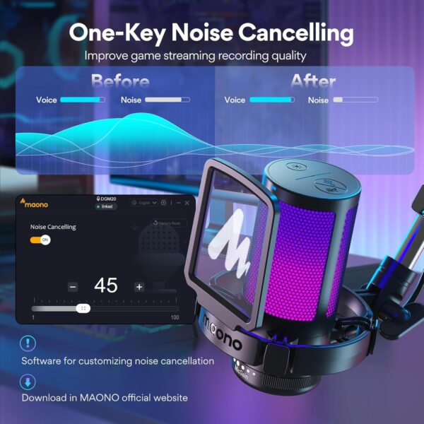 MAONO Gaming USB Microphone, Noise Cancellation Condenser mic with Mute, Gain, Monitoring, Boom Arm for Streaming, Podcast, Twitch, YouTube, Discord, PC, Computer, PS4, PS5, Mac, GamerWave DGM20S - Image 2