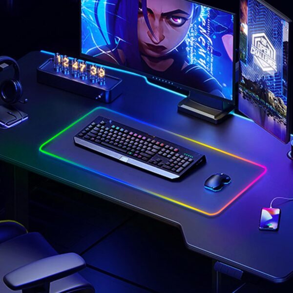 Large RGB Gaming Mouse Pad -15 Light Modes Touch Control Extended Soft Computer Keyboard Mat Non-Slip Rubber Base for Gamer Esports Pros 31.5X11.8 - Image 6