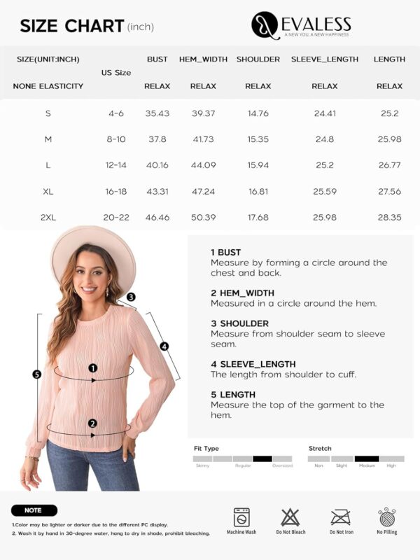 EVALESS Womens Tops Trendy Dressy Casual Long Sleeve Crewneck Basic T Shirts Solid Loose Textured Blouses Outfits - Image 6