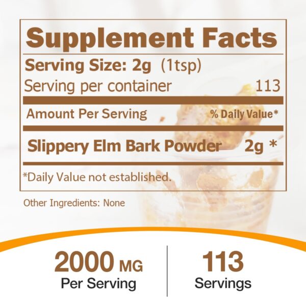 Slippery Elm Powder for Gut-Health, Pure Inner Slippery Bark Powder 2000mg per Serving, Vegetarian - Pack of 2 - Image 3