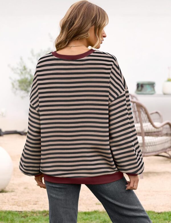 UEU Women Oversized Striped Crewneck Sweatshirt Long Sleeve Color Block Pullover Tops Casual Loose Workout Shirt - Image 5