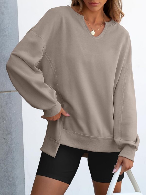 ANRABESS Womens Oversized Sweatshirt V Neck Long Sleeve Tunic Lightweight Pullover 2024 Winter Casual Tops Teen Girl Outfits - Image 2