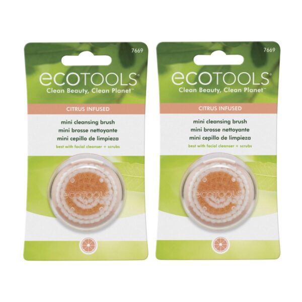 EcoTools Mini Facial Cleansing Brush, Infused with Citrus, Boosts Collagen, Safe for Sensitive Skin, Exfoliates & Clean Pores, Travel Sized, Ecofriendly, Vegan & Cruelty-Free, 2 Count - Image 2