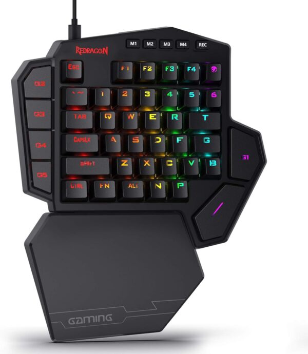 Redragon K585 DITI Wired One-Handed RGB Mechanical Gaming Keyboard, 42 Keys Type-C Professional Gaming Keypad w/Upgraded Hot-Swappable Socket, 7 Onboard Macro Keys & Detachable Wrist Rest