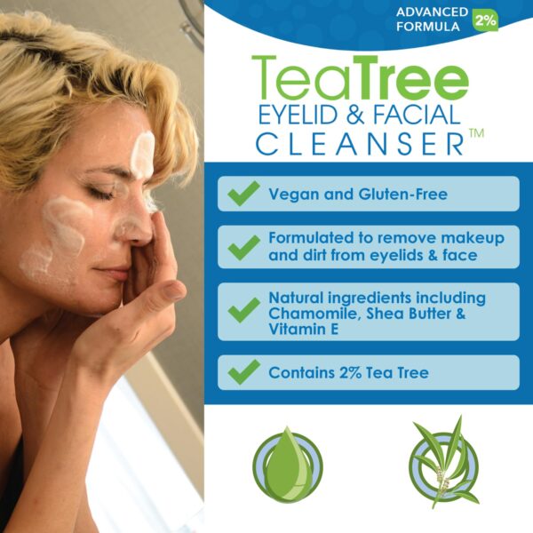 Eye Eco Advanced Tea Tree Eyelid and Facial Cleanser - Non-Irritating Eyelash & Eyelid Cleanser, Removes Debris & Irritations – Soothing Formula Made with Tea Tree, Vitamin E, & Shea Butter - 50mL - Image 2