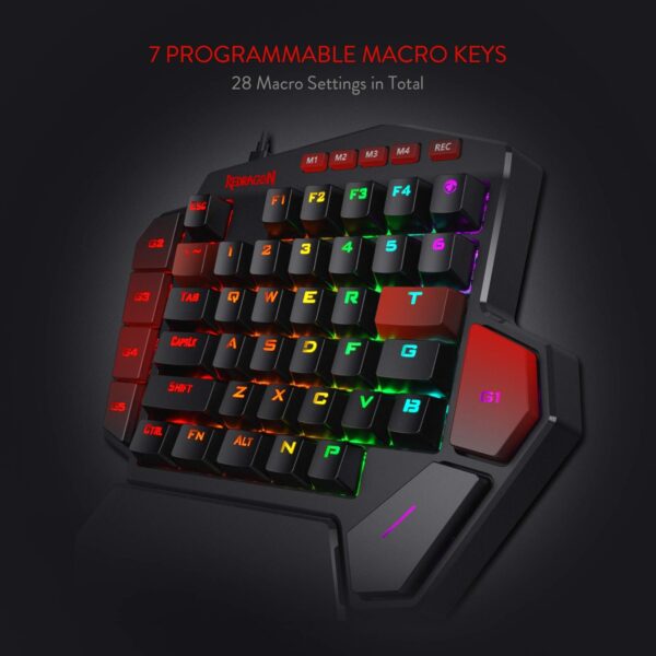 Redragon K585 DITI Wired One-Handed RGB Mechanical Gaming Keyboard, 42 Keys Type-C Professional Gaming Keypad w/Upgraded Hot-Swappable Socket, 7 Onboard Macro Keys & Detachable Wrist Rest - Image 3