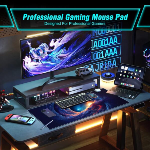 Large Gaming Mouse Pad, Technological Nebula Style Professional Gaming Mousepad, Non-Slip Waterproof Rubber Base Mouse Pad for Gaming & Office & Home, 31.5 x 11.8inch Full Desk Mouse Pad - Image 4