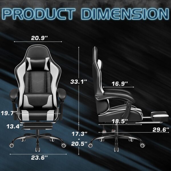 Homall Gaming Chair, Video Game Chair with Footrest and Massage Lumbar Support, Ergonomic Computer Chair Height Adjustable with Swivel Seat and Headrest (White) - Image 3