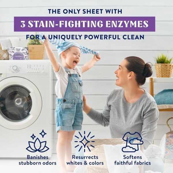 Cleancult Laundry Detergent Sheets - Resealable Box - 3 Stain Fighting Enzymes - Wild Lavender - 60 Loads - Free of Harsh Chemicals - No Mess - No Plastic Waste - Image 2